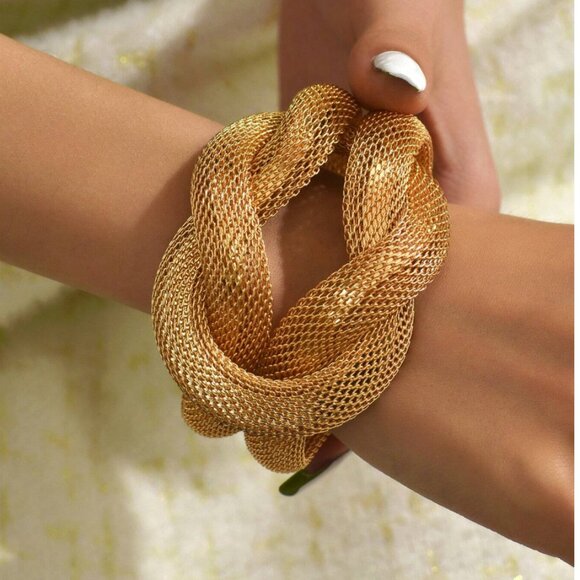 Gold Braided Knot Cuff Bangle - Picture 4 of 4